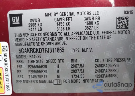 2015 Buick Enclave Premium из США, поврежденный, VIN 5GAKRCKD7FJ311865